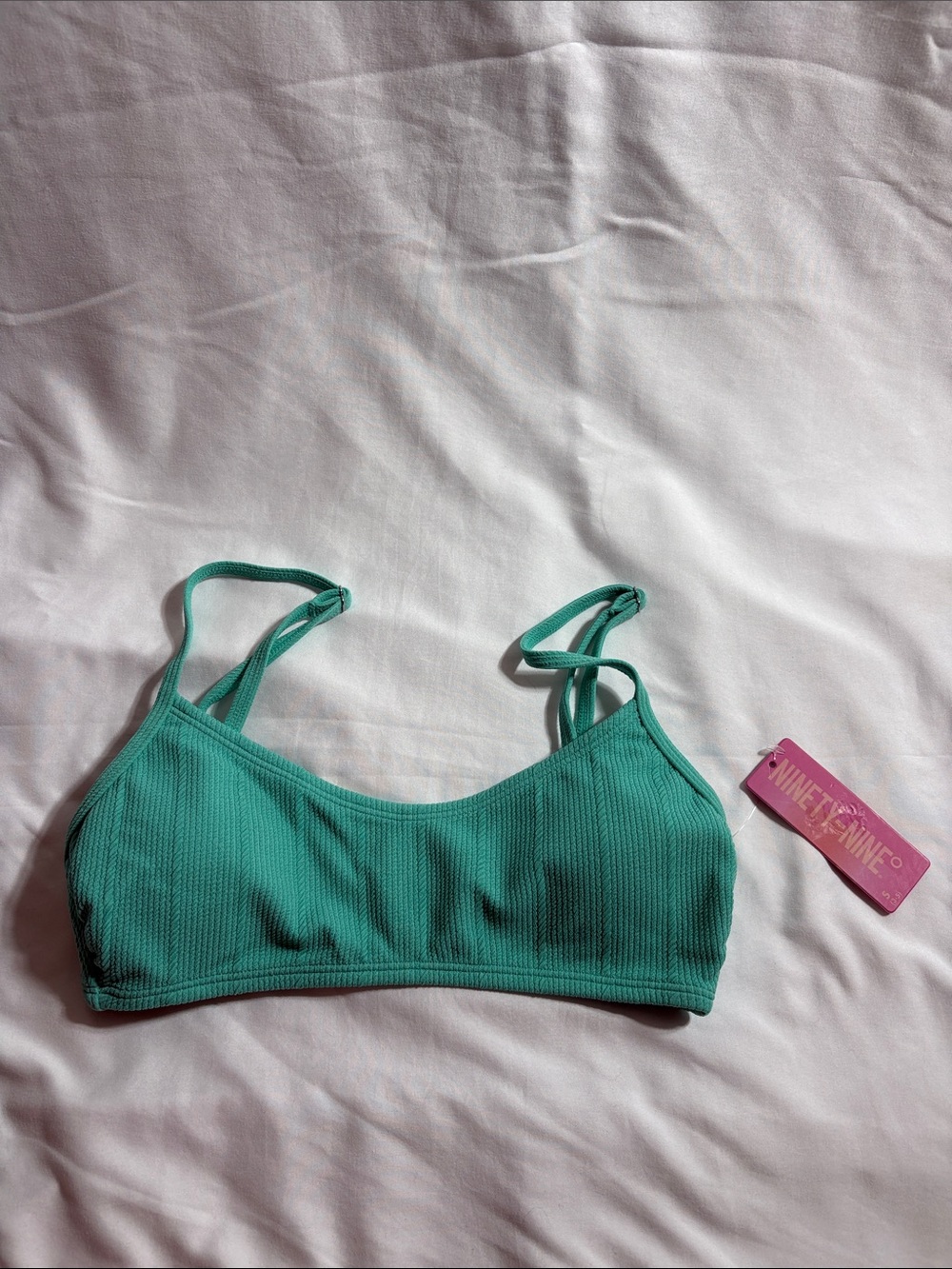 Ninety Teal Ribbed Bikini Top with Double Straps